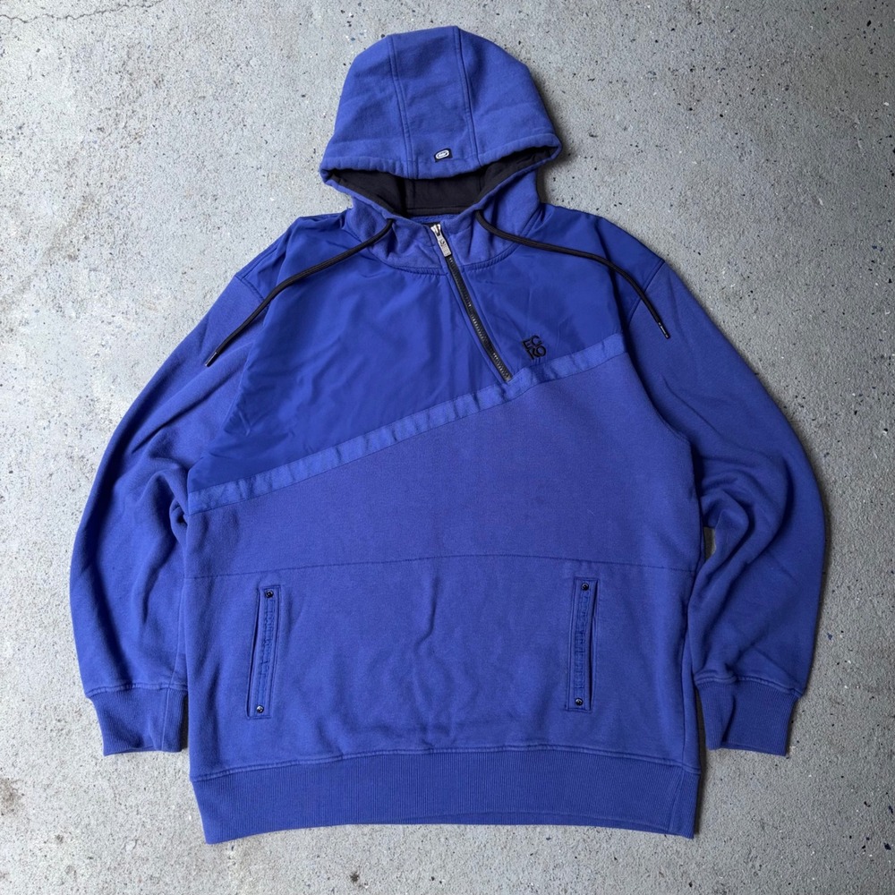 Ecko Unltd Mens Blue Quarter Zip Hoodie Mixed Media Rhino Logo XL